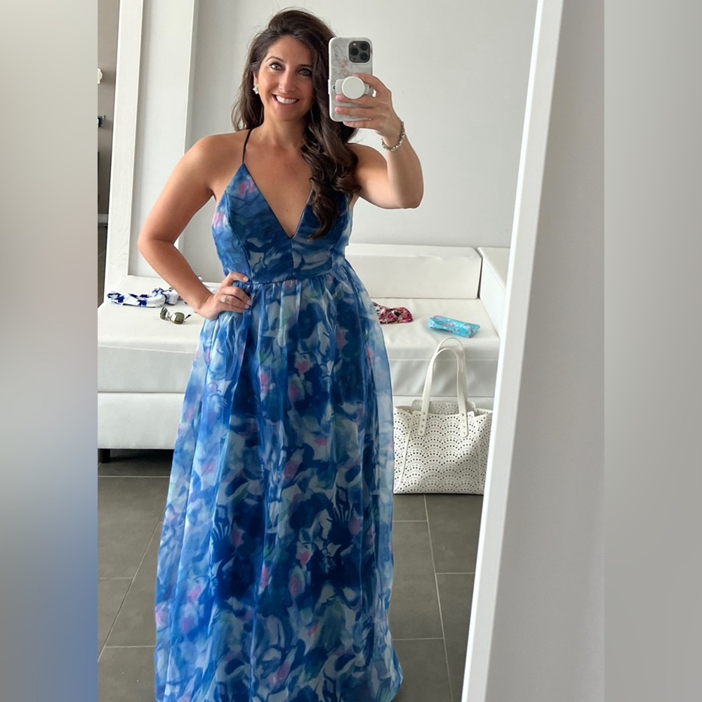 Bloom Wildly Navy Blue Floral Organza Maxi Dress